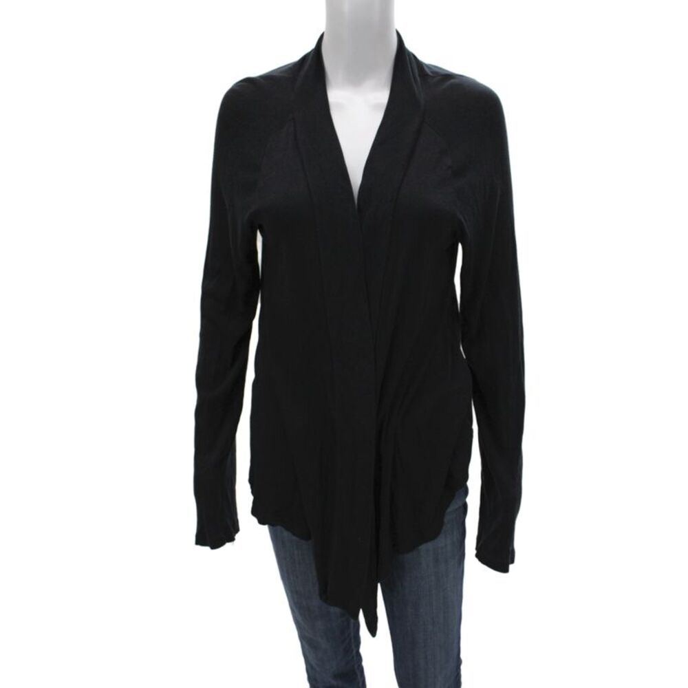 Splendid Women Black Pima Cotton V-Neck Long Sleeve Cardigan Size L